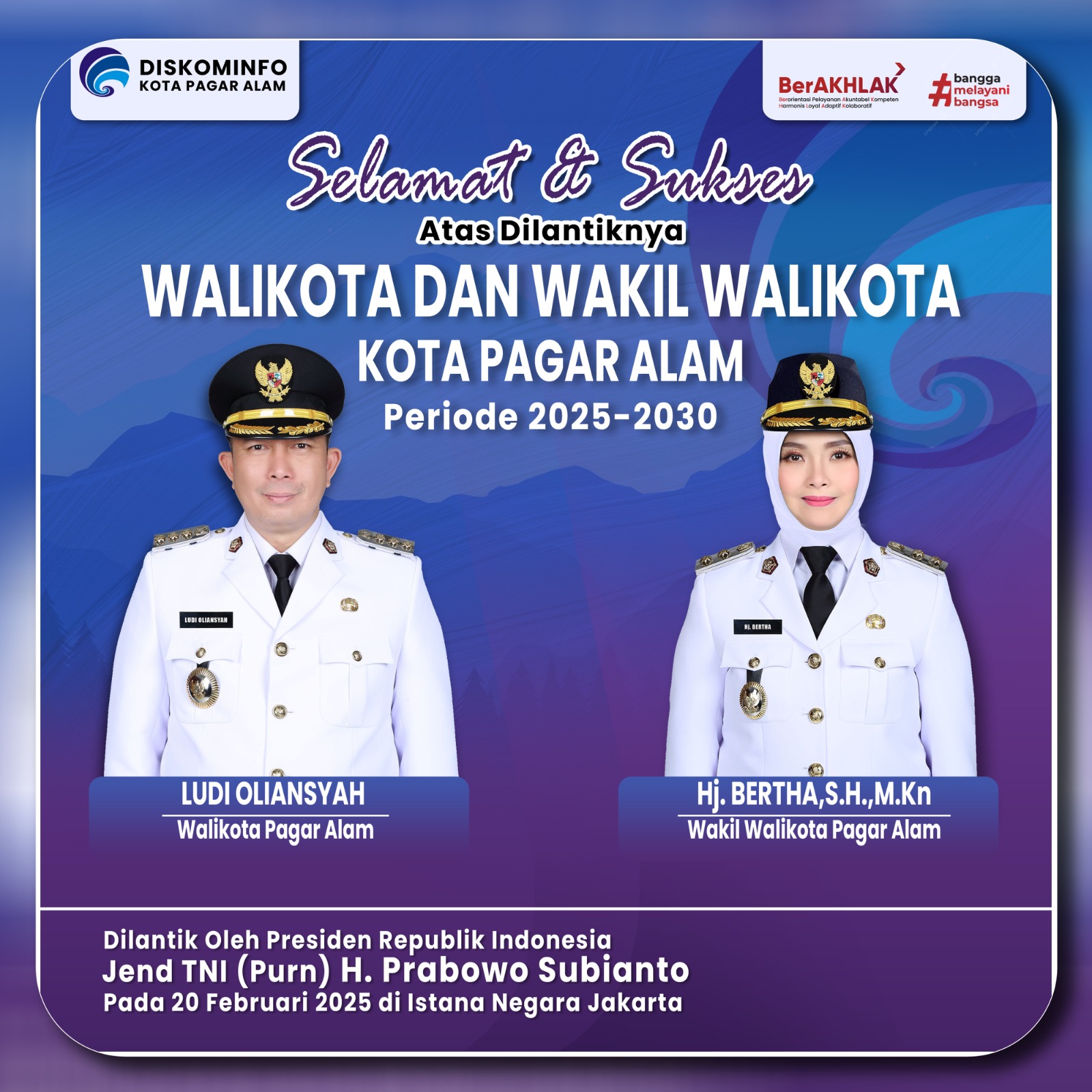 Selamat & Sukses atas dilantiknya Walikota dan Wakil Walikota Pagar Alam Periode 2025-2030