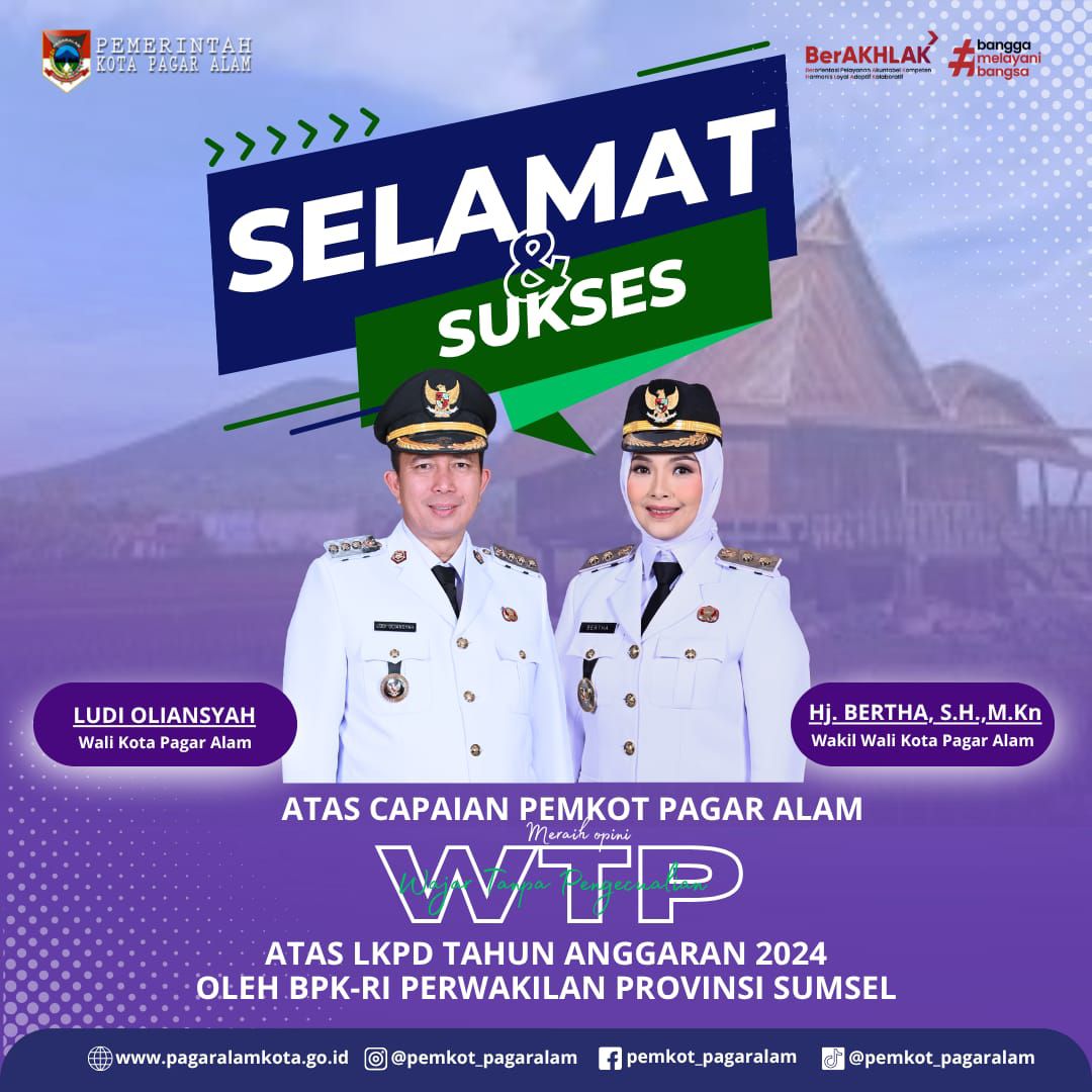 Pemerintah Kota Pagar Alam mengucapkan terima kasih kepada masyarakat yang telah berpartisipasi memberikan masukan dan ide kreatif dalam pembuatan Logo HUT Kota Pagar Alam ke-24 tahun 2025.