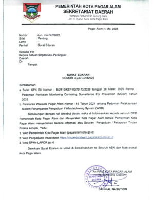 Pemerintah Kota Pagar Alam menyediakan Sarana Informasi atau Saluran Pengaduan / Pelaporan Tindak Pidana Korupsi